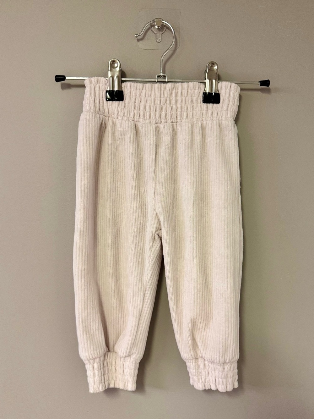 Kids Cream Ribbed Joggers with Elastic Waistband